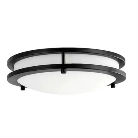 HAMPTON BAY Flaxmere 12 in. Matte Black Dimmable Integrated LED Flush Mount