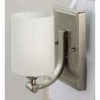 Hampton Bay 1-Light Brushed Nickel Wall Sconce with Frosted Opal Glass Shade. Model # 17678