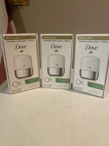 3 Pack - Dove Refillable Deodorant Stainless Steel Case + 1 Refill Cucumber & Green Tea