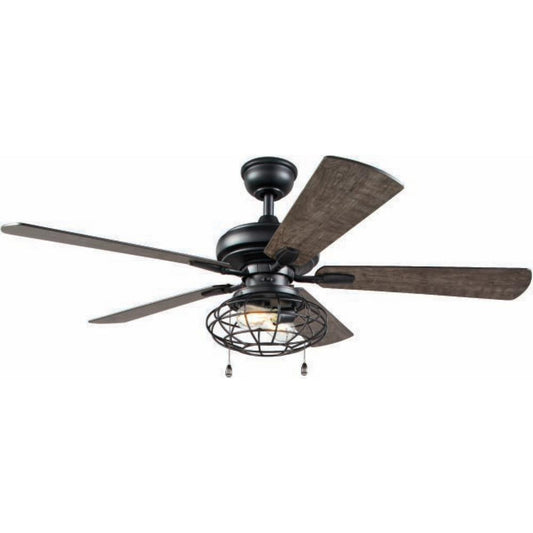 Ellard 52 in. LED Indoor Matte Black Ceiling Fan with Light