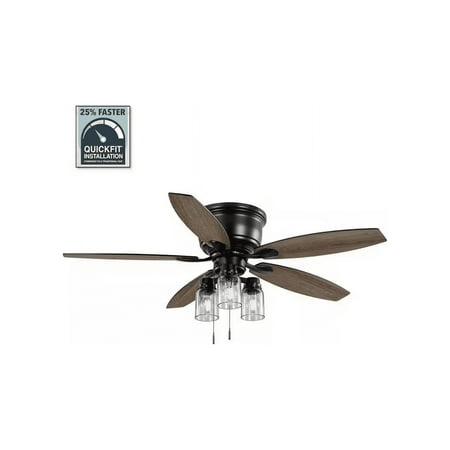 Stoneridge 52 in. Indoor/Outdoor LED Matte Black Hugger Ceiling Fan with Light Kit and 5 Reversible Blades Included