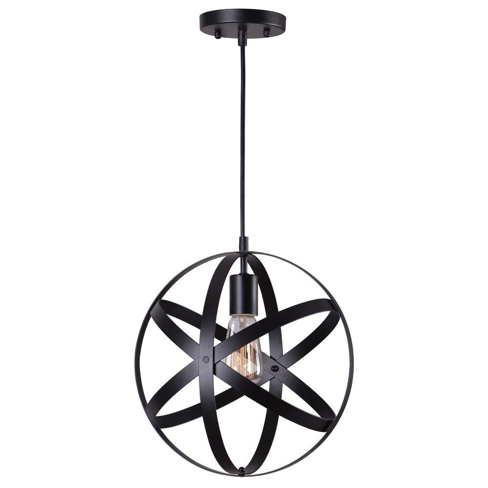 Home Decorators 1-Light Black Orb Mini Pendant with Black Metal Strap Design