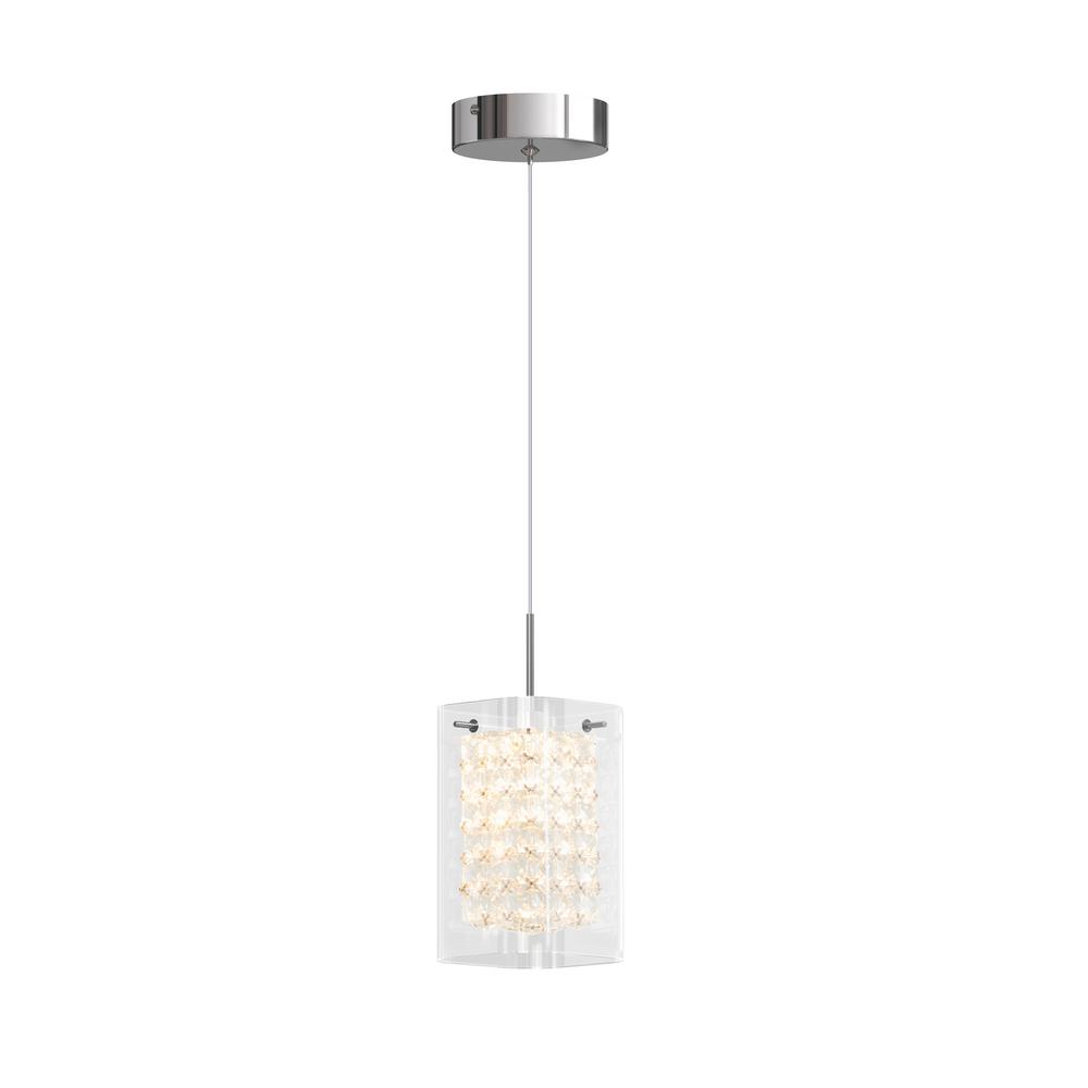 Artika Crystal Cube 5.5-Watt Integrated LED Chrome Modern Hanging Mini Pendant Light Fixture for Kitchen Island or Living Room