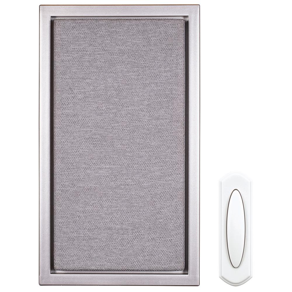 Hampton Bay Wireless Battery Operated Doorbell Kit with Wireless Push Button, Nickel with Gray Fabric