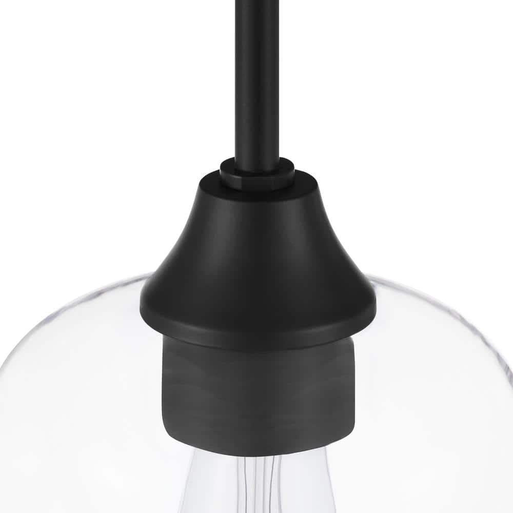 5.5 in. 1-Light Clear Glass Shade Black Mini Pendant, Hanging Barn Light, Light Bulb Base Code E26