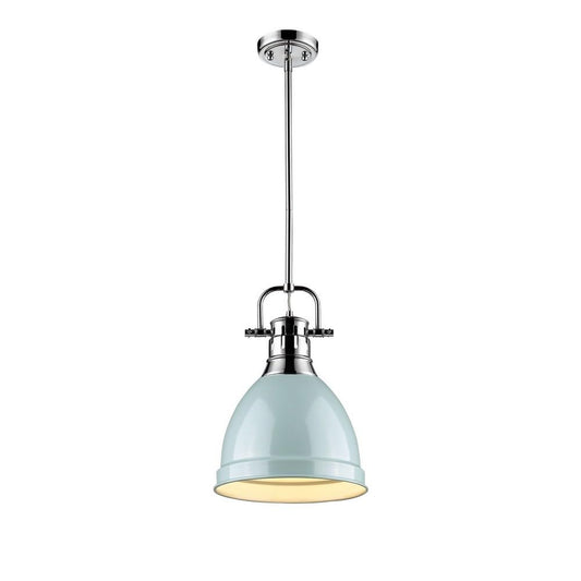 Golden Lighting 3604-S CH-SF Duncan Pendant, 14.25" x 8.88", Chrome with Seafoam Shade