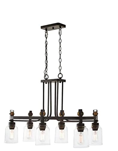 Knollwood 6-Light Blackened Bronze Chandelier with Vintage Brass Accents and Clear Glass Shades