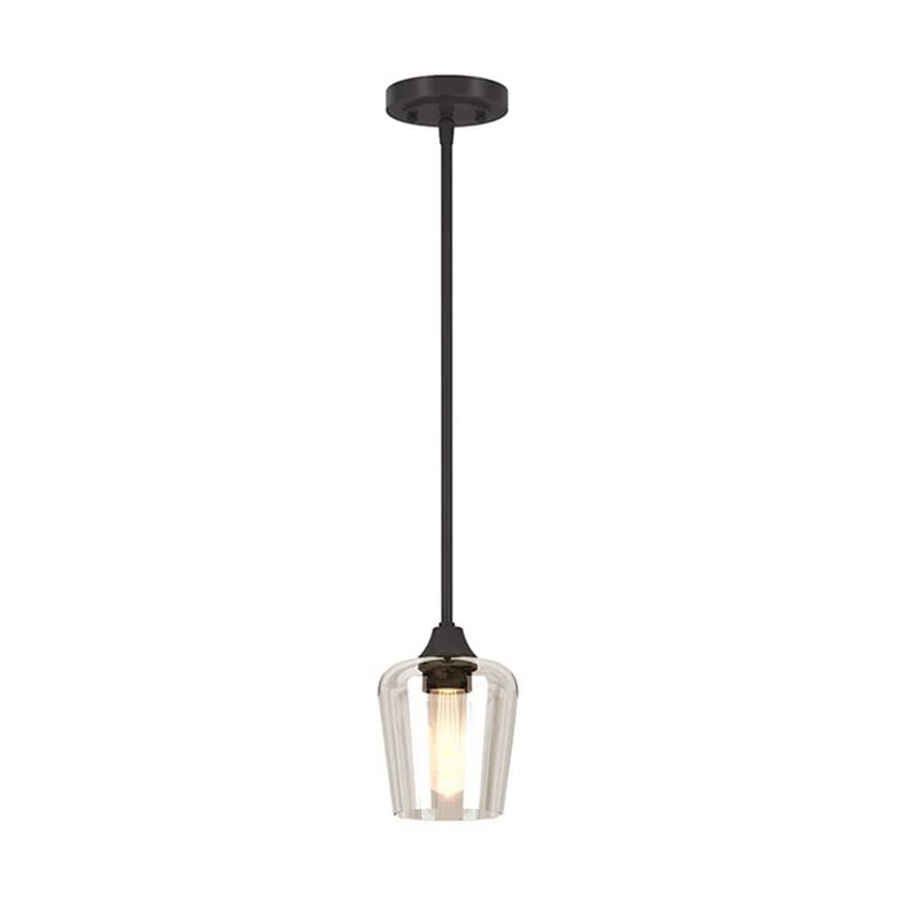 5.5 in. 1-Light Clear Glass Shade Black Mini Pendant, Hanging Barn Light, Light Bulb Base Code E26