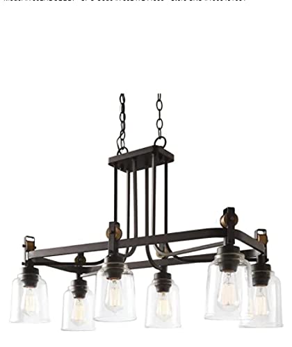 Knollwood 6-Light Blackened Bronze Chandelier with Vintage Brass Accents and Clear Glass Shades