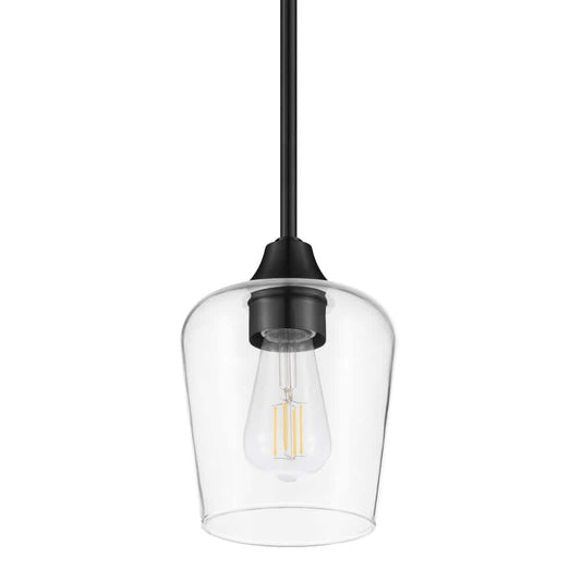 5.5 in. 1-Light Clear Glass Shade Black Mini Pendant, Hanging Barn Light, Light Bulb Base Code E26