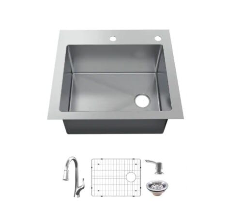 AIO Dolancourt 25 in. Drop-in/Undermount Single Bowl 18 Gauge Stainless Steel Kitchen Sink with Pull-Down Faucet