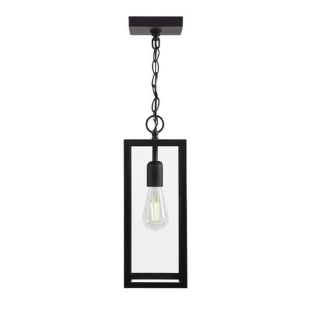 Hampton Bay Hurley Modern 1-Light Matte Black Hardwired Outdoor Hanging Pendant Light