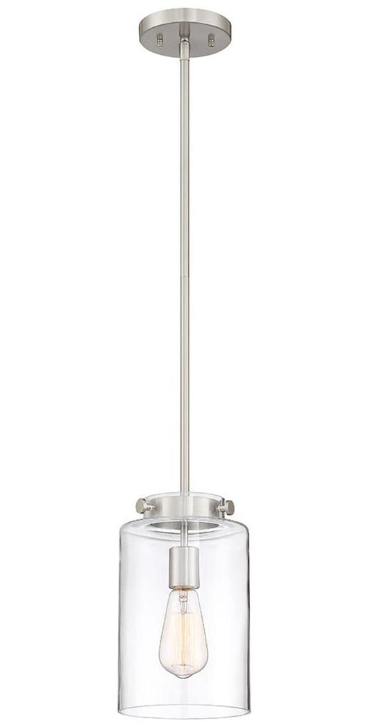 Mullins 6.75 in. 1-Light Brushed Nickel Mini Pendant with Clear Glass Shade 27328 27328