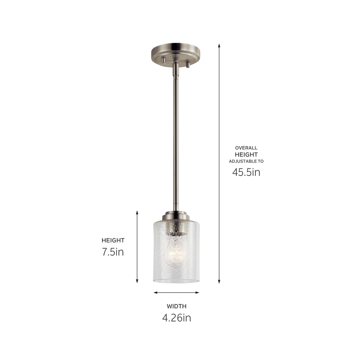 Kichler Winslow 7.5" Mini Kitchen Pendant with Clear Seeded Glass in Brushed Nickel, (7.5" H x 4.25" W), 44032NI