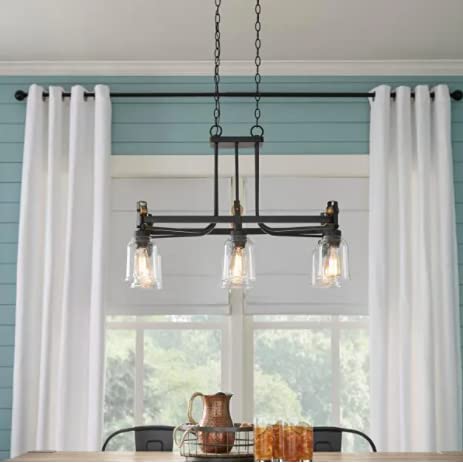 Knollwood 6-Light Blackened Bronze Chandelier with Vintage Brass Accents and Clear Glass Shades