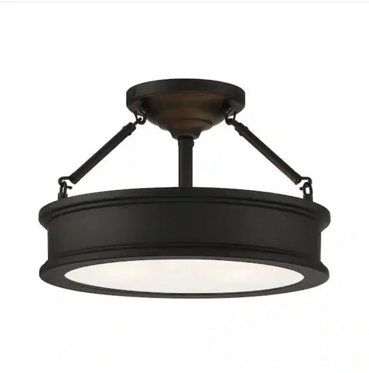 HOME DECORATORS Grafton 15 in. 3-Light Coal Semi-Flush Mount Ceiling Light