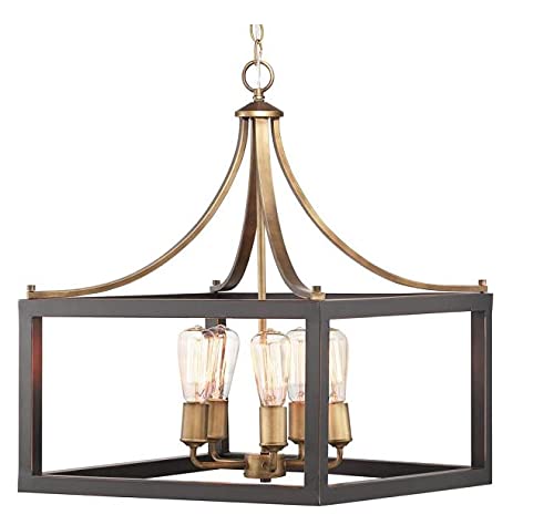 Home Decorators Boswell Quarter 5-Light Vintage Brass Chandelier with Painted Black Distressed Wood Accents