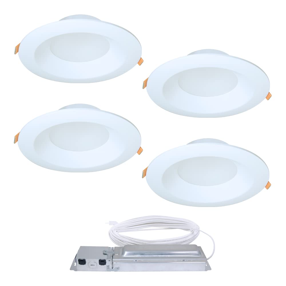 HALO 6 inch Quicklink Canless LED Downlight Selectable 2700K, 3000K, 3500K, 4000K, 5000K CCT – White (4 pack)