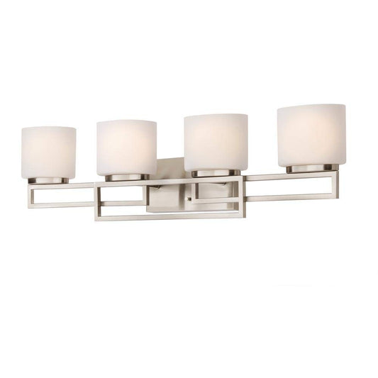 4-Light Brushed Nickel Bathroom Vanity Light with Opal Glass Shades