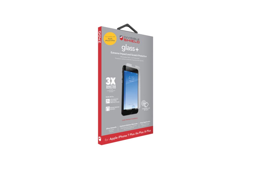 ZAGG Glass+ Screen Protector – Fits iPhone 8 Plus, iPhone 7 Plus, iPhone 6s Plus, iPhone 6 Plus – Extreme Impact & Scratch Protection – Easy to Apply – Seamless Touch Sensitivity