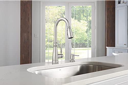 Boman Single Handle Pull-Down Sprayer Kitchen Faucet with Reflex and PowerBoost in Spot Resist| Ceramic Disc Faucets|, Stainless Steel, (87162SRS)