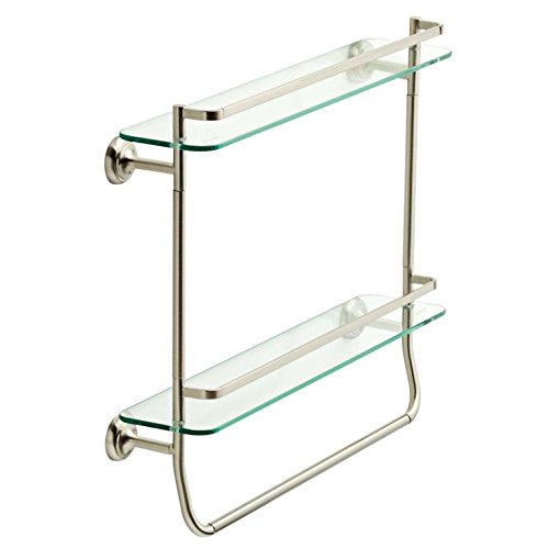 Delta FSS07-BN 20" Double Glass Shelf With Towel Bar In SpotShield Brushed Nickel