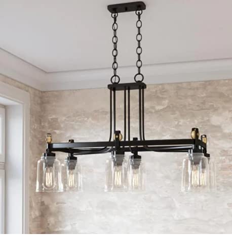 Knollwood 6-Light Blackened Bronze Chandelier with Vintage Brass Accents and Clear Glass Shades