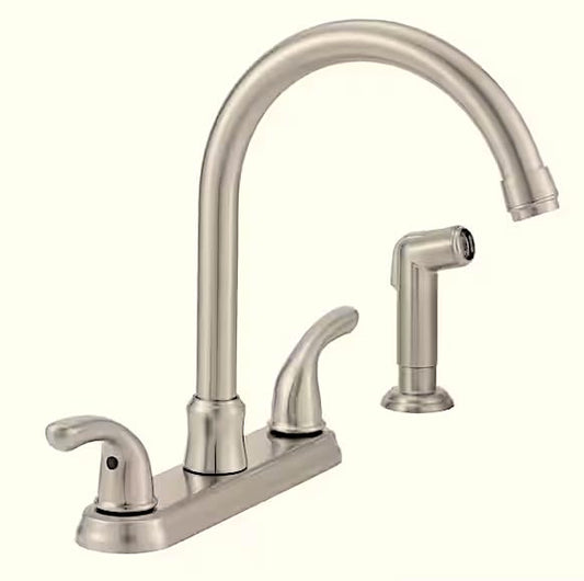 Glacier Bay Builders Double Handle Standard Kitchen Faucet with Side Sprayer in Stainless Steel