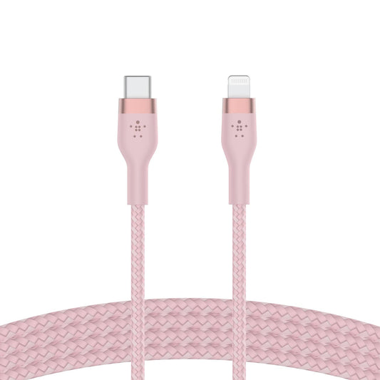 Belkin BoostCharge Pro Flex Braided USB-C to Lightning Cable (2M/6.6ft), MFi Certified 20W Fast Charging PD Power Delivery for iPhone 14, iPhone 13, 12, 11, Pro, Pro Max, Mini, SE, iPad - Pink