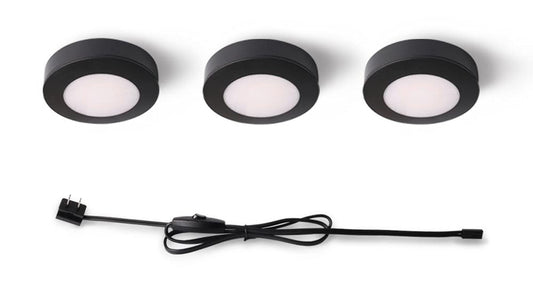 Hampton Bay Lighting 3-Light Plug-in LED Black Puck Light Kit with CCT Changing (22343KIT-BK)