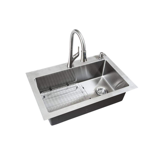 All-in-One Dual Mount Small Radius Stainless Steel 33 in. 2-Hole Single Basin with Faucet Kitchen Sink in Brushed Finish