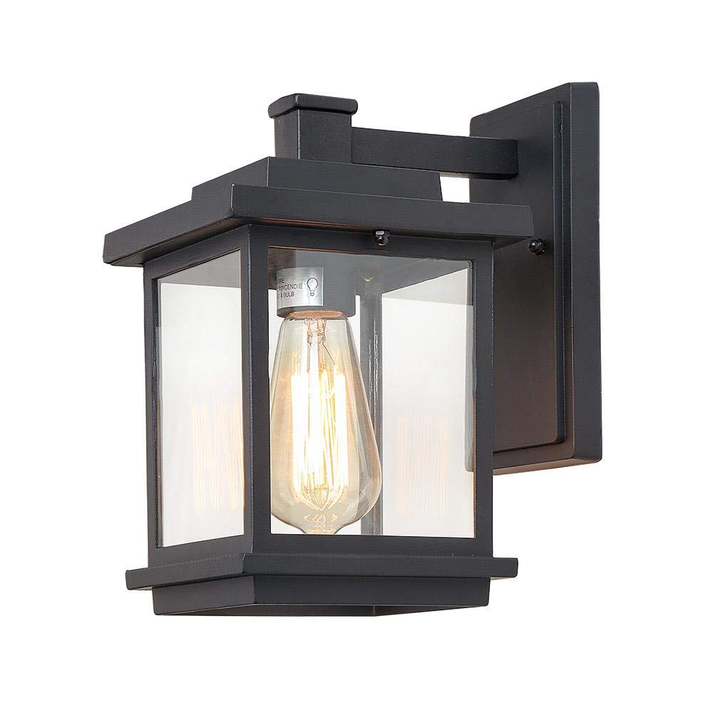 Square 1-Light Black Outdoor Wall Lantern Sconce with Clear Glass Shade