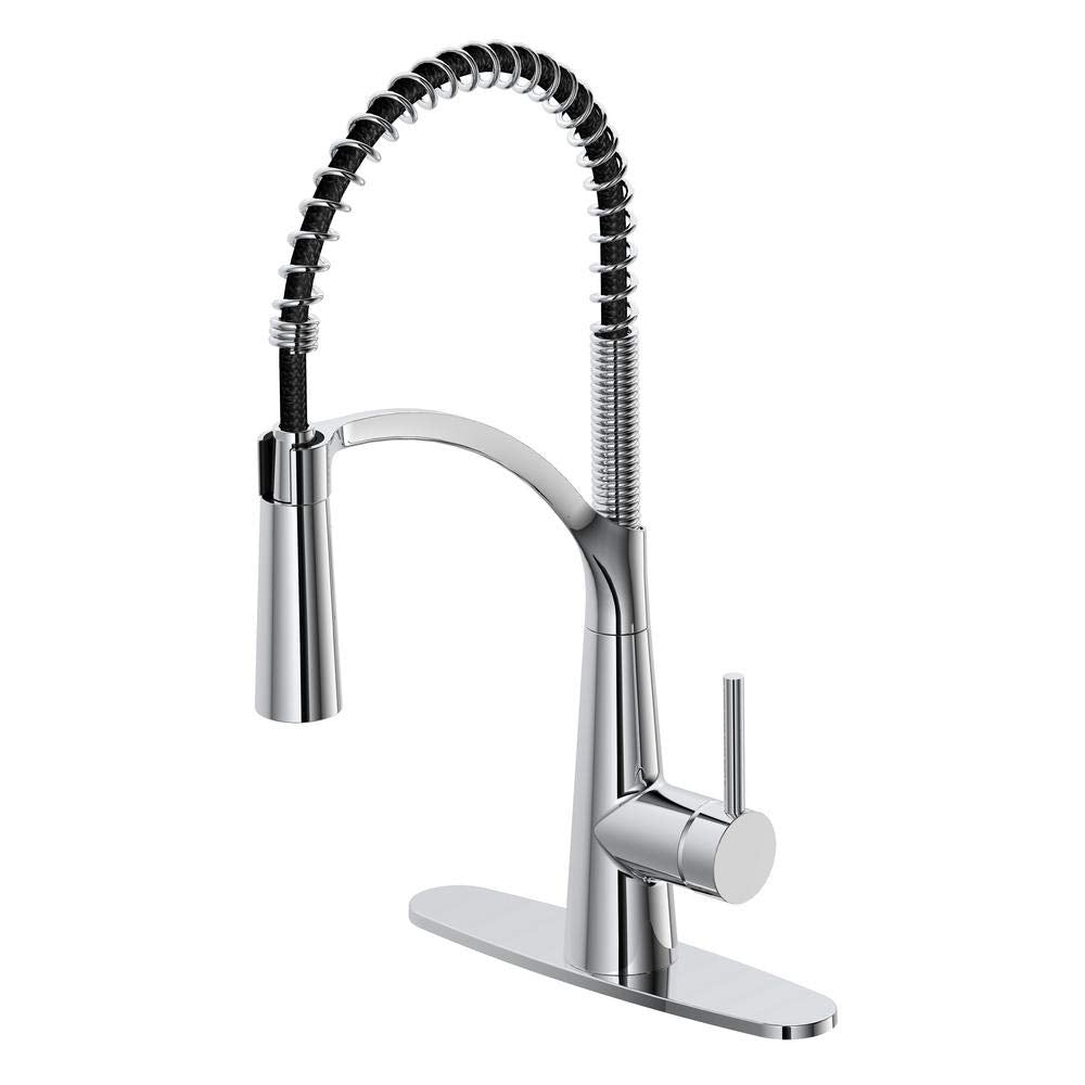 Brenner Commercial Style Single-Handle Pull-Down Sprayer Kitchen Faucet in Chrome Finish