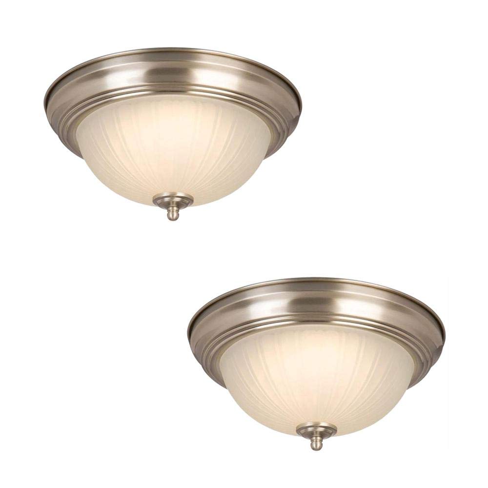 Commercial Electric 11 in. 100-Watt Equivalent Brushed Nickel Integrated LED Flush Mount with Frosted Glass Shade (2-Pack)