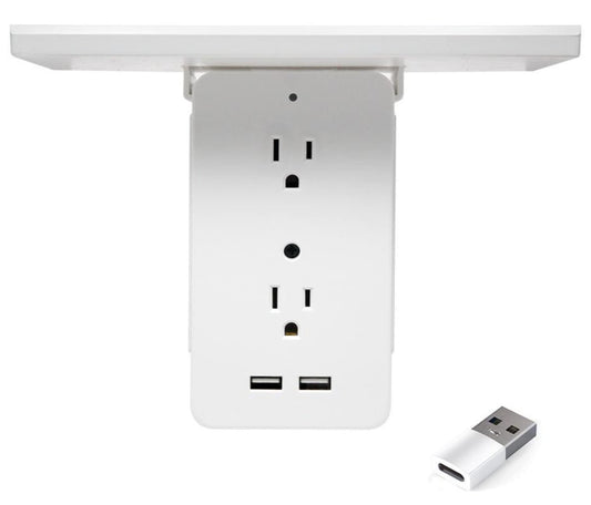 6-Outlet Cordless Wall Extender with 2-USB Ports and 1-USBC Adapter