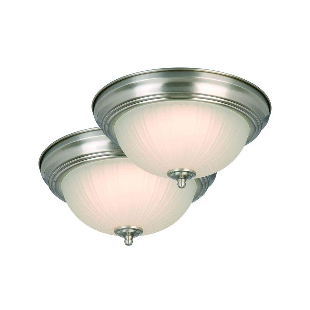 Commercial Electric 11 in. 100-Watt Equivalent Brushed Nickel Integrated LED Flush Mount with Frosted Glass Shade (2-Pack)