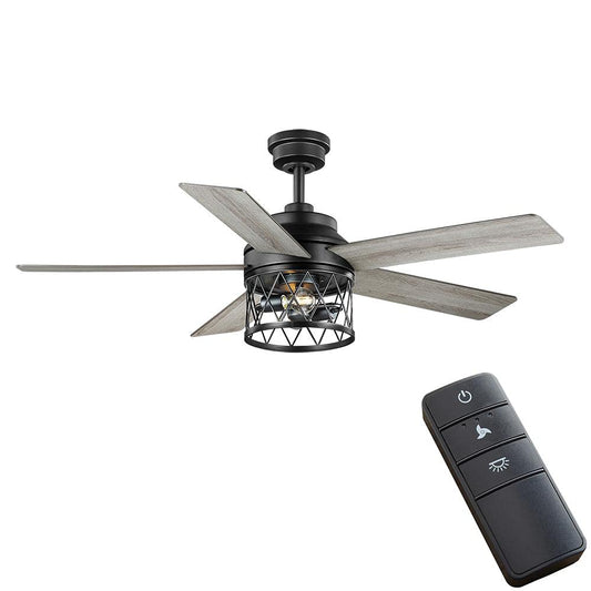 Hampton Bay North Grove 52 in. Indoor LED Matte Black Dry Rated Ceiling Fan with 5 Reversible Blades Light Kit and Remote Control 52119