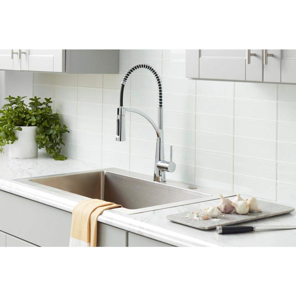 Brenner Commercial Style Single-Handle Pull-Down Sprayer Kitchen Faucet in Chrome Finish