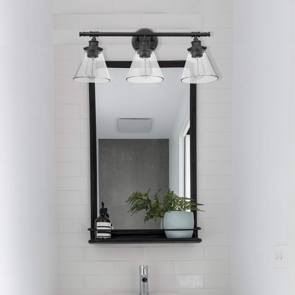 Globe Electric 50192 Parker 5-Piece All-In-One Bathroom Set, Oil Rubbed Bronze, 3-Light Vanity Light with Clear Glass Shades, Towel Bar, Towel Ring, Robe Hook, Toilet Paper Holder, Oil-rubbed Bronze