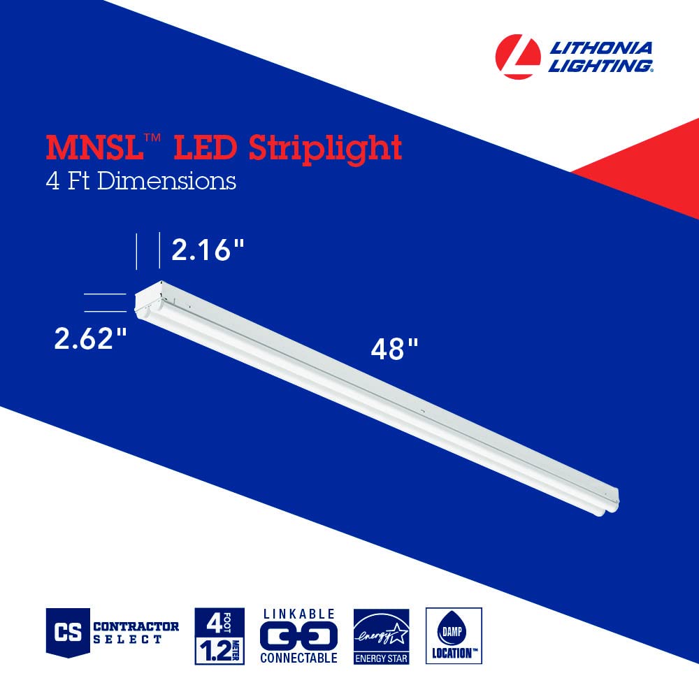 Lithonia Lighting MNSL L48 2LL MVOLT 40K 80CRI M6 White LED Strip Light, MVOLT, 4-Foot, 2-Light