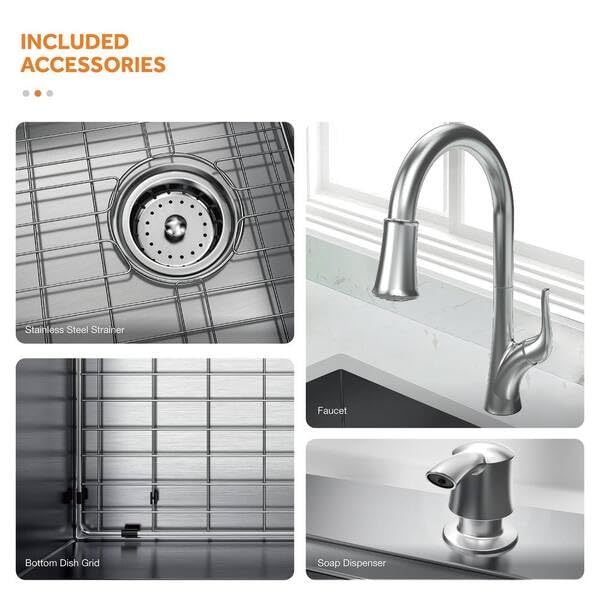 AIO Dolancourt 25 in. Drop-in/Undermount Single Bowl 18 Gauge Stainless Steel Kitchen Sink with Pull-Down Faucet