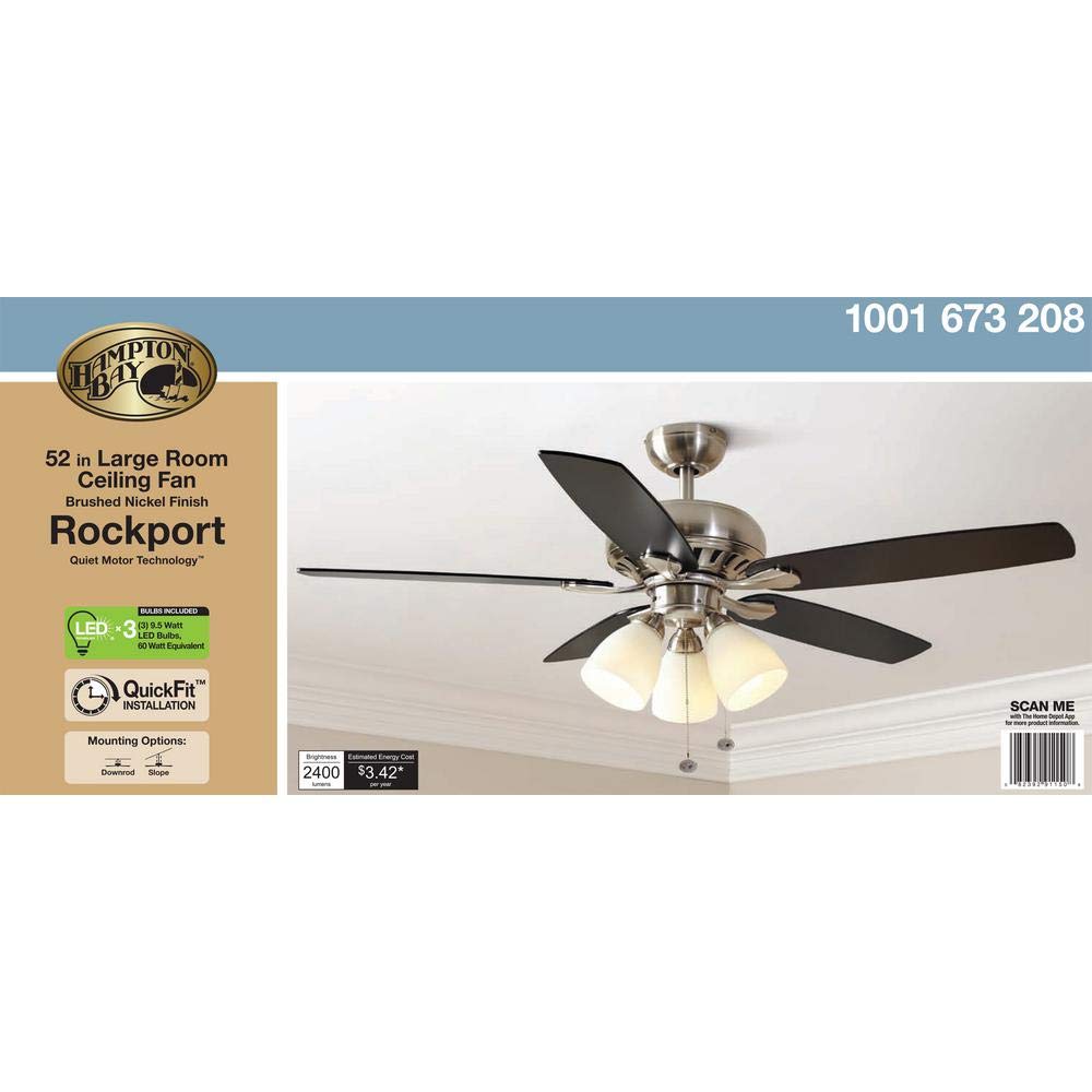 Hampton Bay Rockport 52 in. LED Brushed Nickel Ceiling Fan 51750 /1001673208