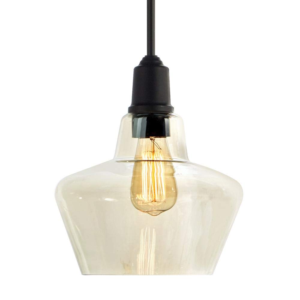 Home Decorators Collection 1-Light Aged Bronze Pendant with Amber Plated Glass Shade and Vintage Bulb