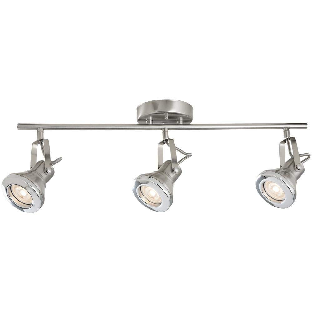 3-Light Track Brushed Steel with Chrome Accents 3 x GU10 LED 50-Watt Bulbs Included