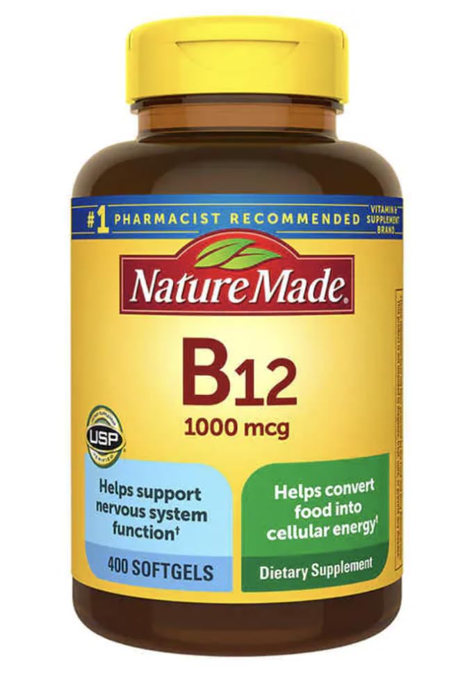 Nature Made Vitamin B12 1000 mcg., 400 Softgels, Vitamin B for Women & B Vitamins for Men, 400 Softgels, 400 Day Supply,