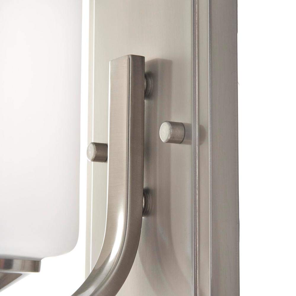 Hampton Bay 1-Light Brushed Nickel Wall Sconce with Frosted Opal Glass Shade. Model # 17678