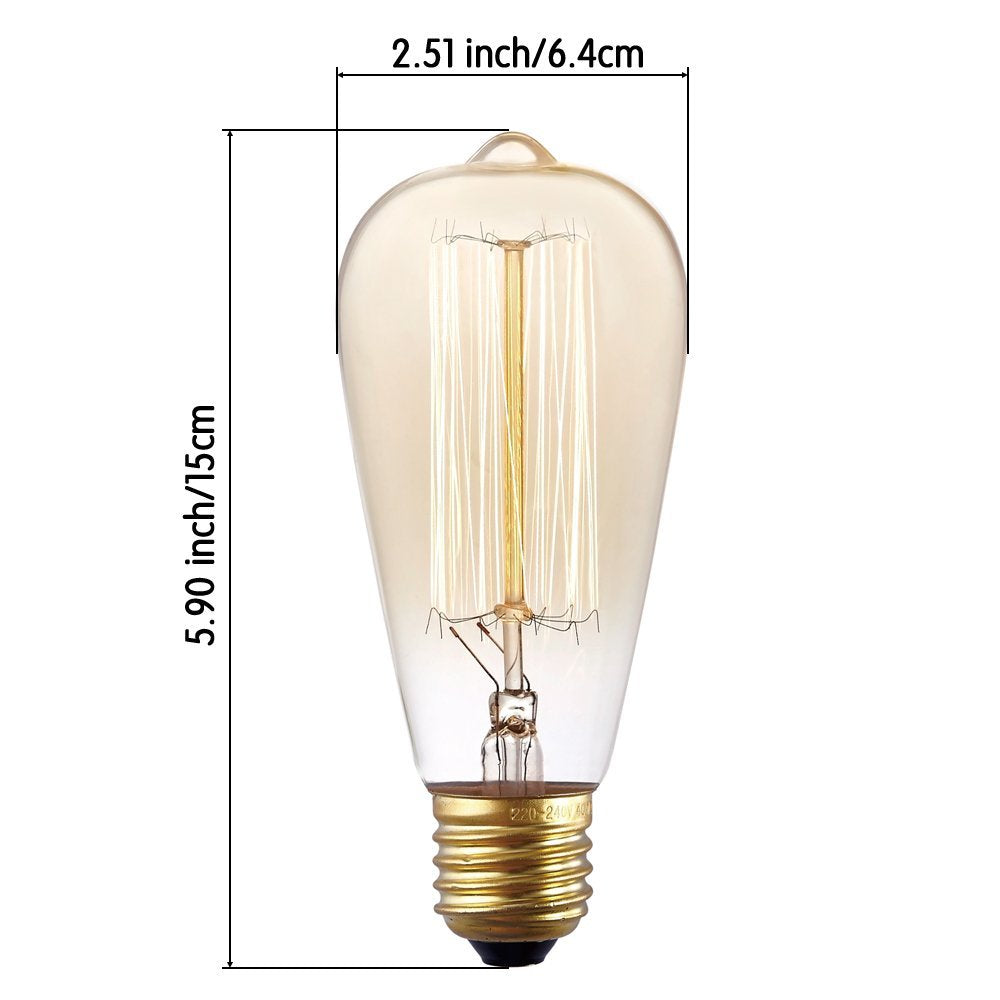 Newhouse Lighting ST64INC-6 ST64 Vintage Light Bulb 6-Pack Edison Bulbs-ST64 Style 60 Watts-Dimmable, Medium (E26) Standard Base E27-Squirrel Cage, 6-Pack, 2.7, Amber