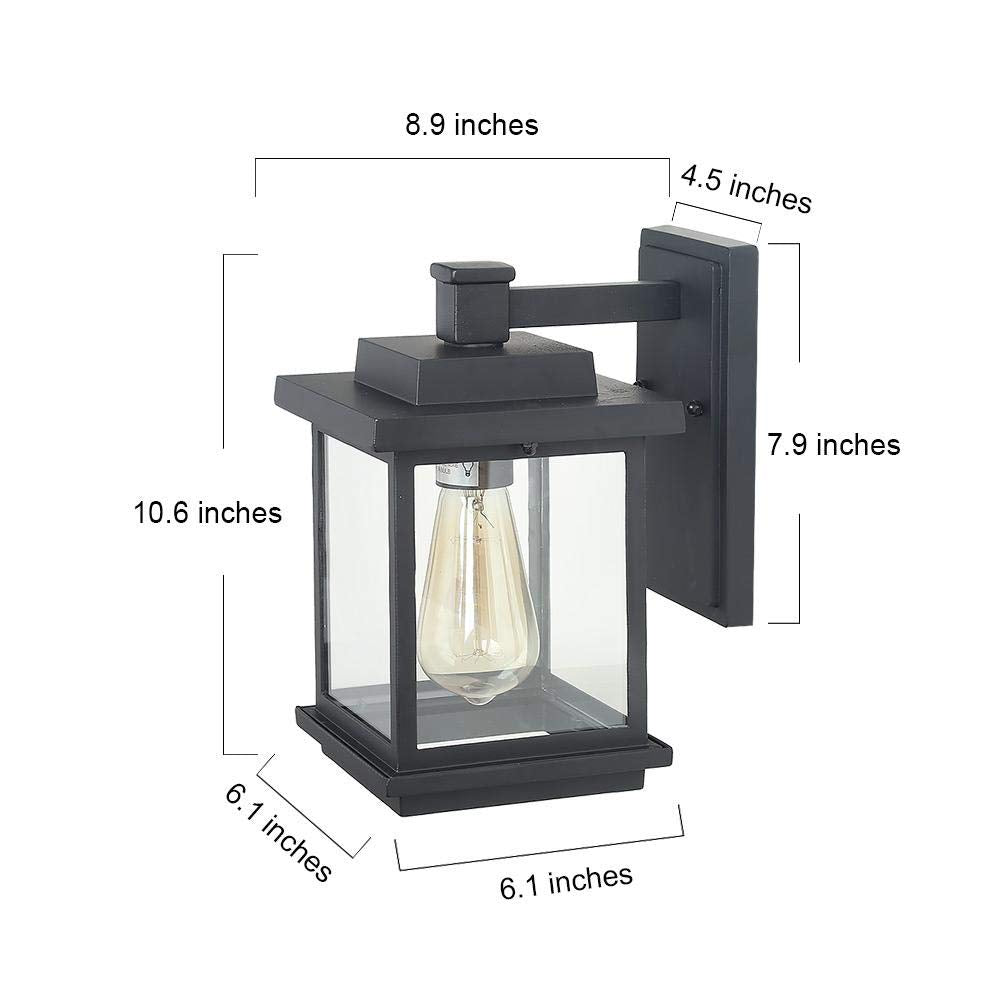 Square 1-Light Black Outdoor Wall Lantern Sconce with Clear Glass Shade