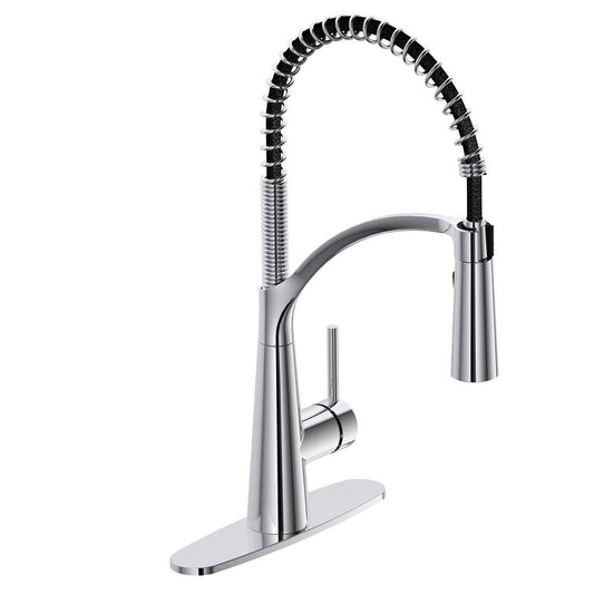 Brenner Commercial Style Single-Handle Pull-Down Sprayer Kitchen Faucet in Chrome Finish