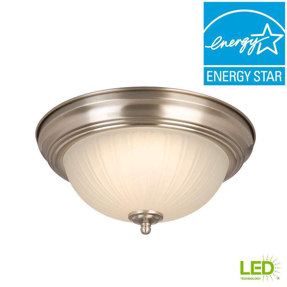 Commercial Electric 11 in. 100-Watt Equivalent Brushed Nickel Integrated LED Flush Mount with Frosted Glass Shade (2-Pack)